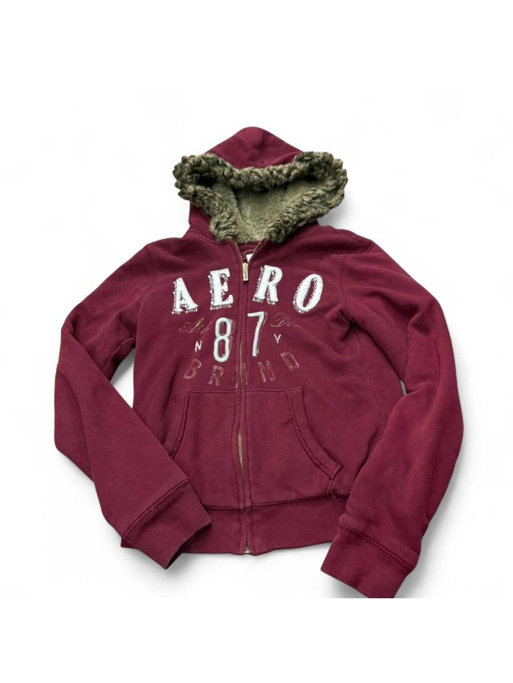 Y2K Aeropostale  fur hood zip up jacket